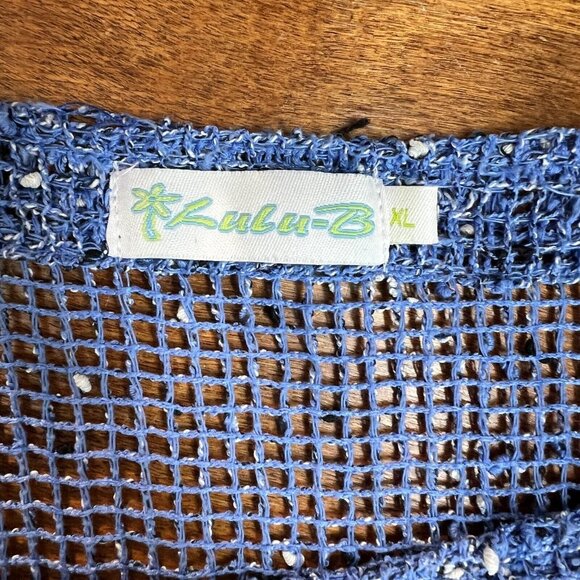 Lulu B Tunic Top‎ Womens XL Blue Net Mesh Mermaid Fishnet Open Knit 3/4 Sleeve - Picture 8 of 10